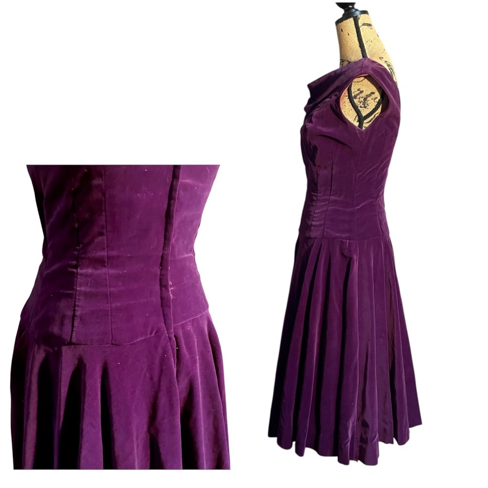 Vintage 50’s plum velvet evening dress - Picture 3 of 4